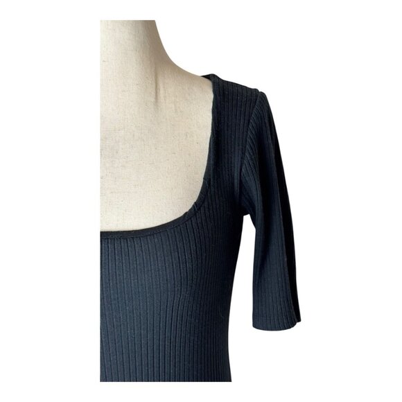 Good American Bodysuit Women Small Black Ribbed Knit Square Neck Thong Gothic‎ - Picture 4 of 12